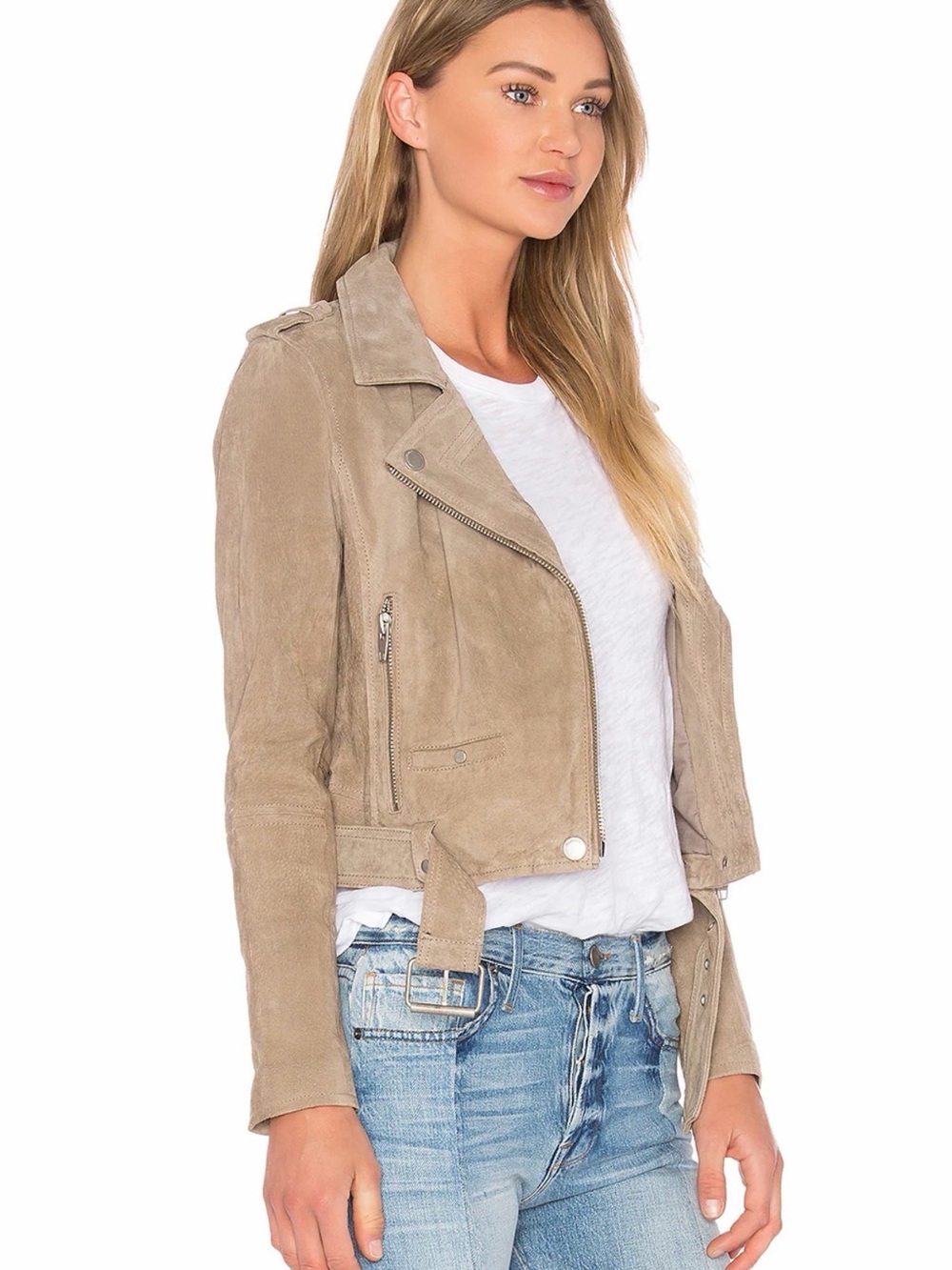 BLANKNYC Tan Genuine Suede Leather Moto Biker Jacket Women’s S